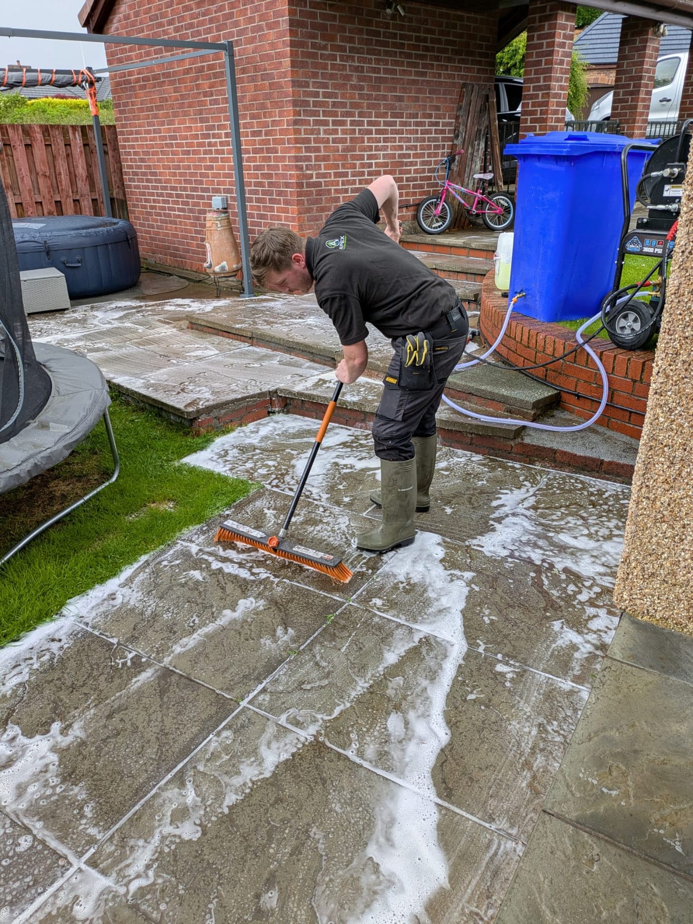 Softwashing a patio