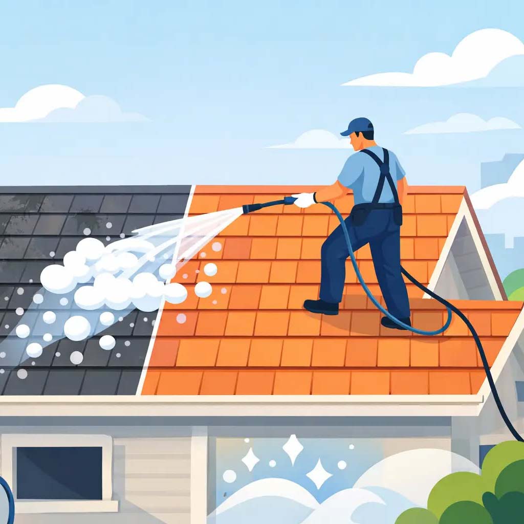 Vector drawing of Roof cleaning